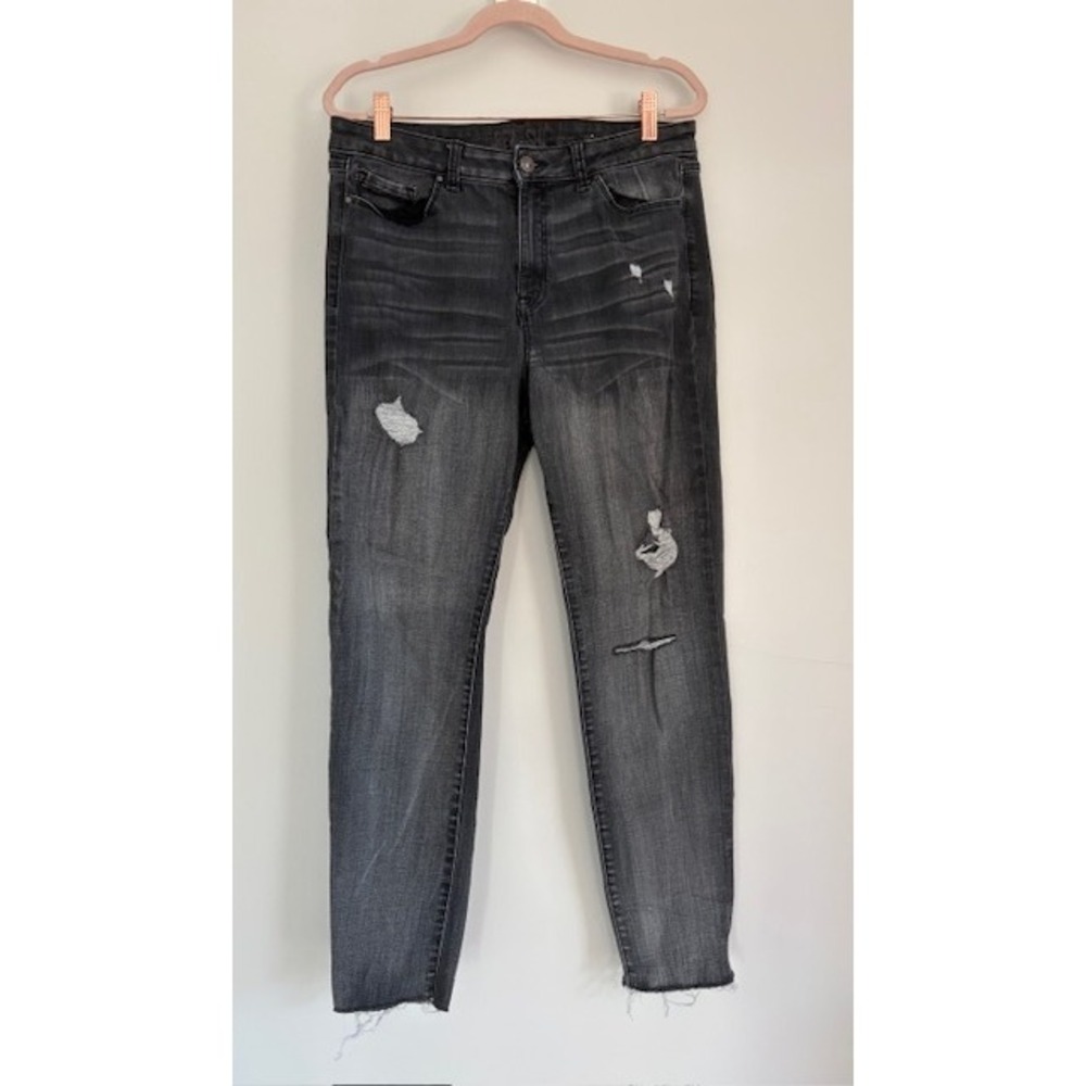 Rewash Distressed Skinny Jeans Faded Black High Rise Raw Hem Size 13/31